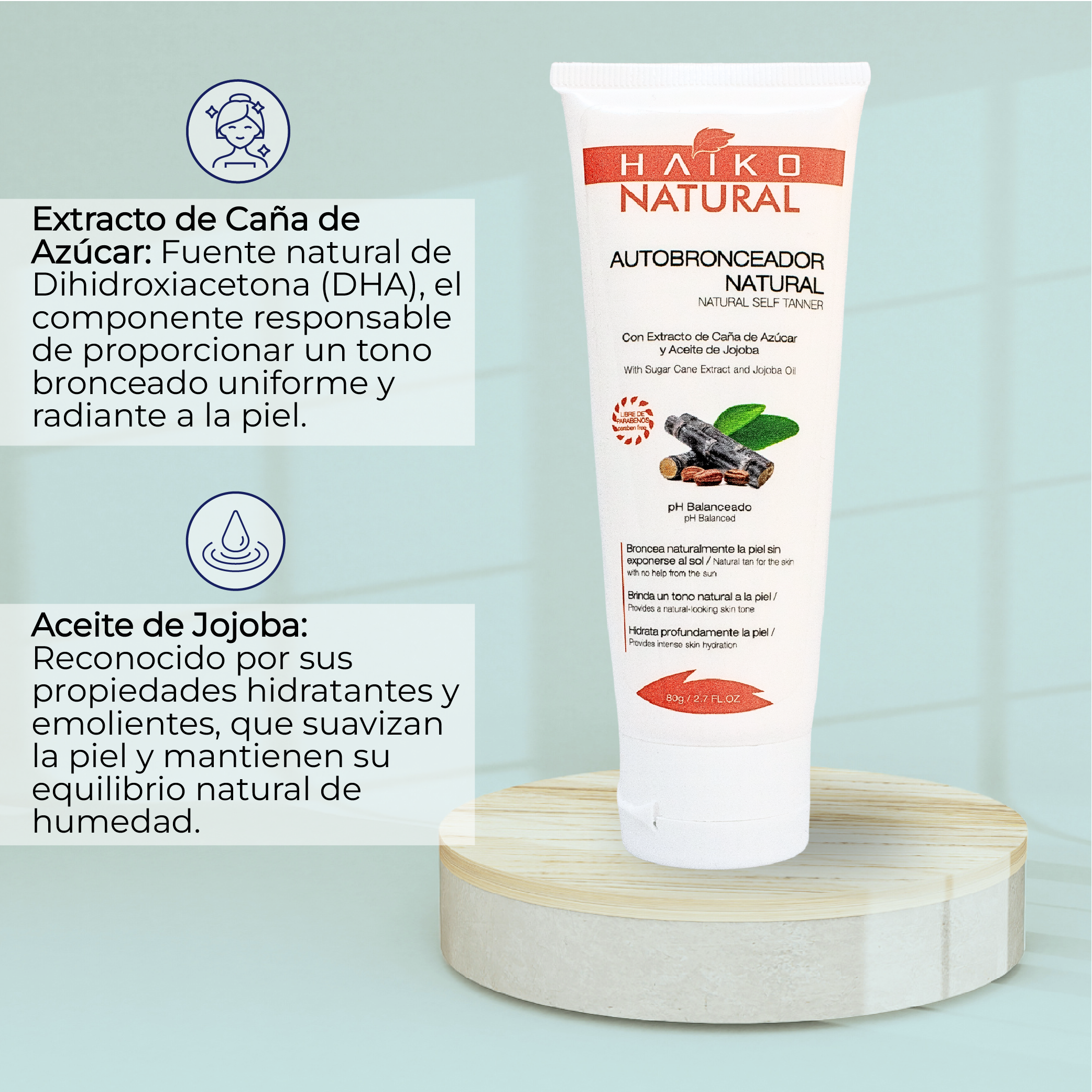 Autobronceador Natural con Extracto de Caña de Azúcar y Aceite de Jojoba - 80g | Bronceado Uniforme y Profundamente Hidratante | Libre de Parabenos