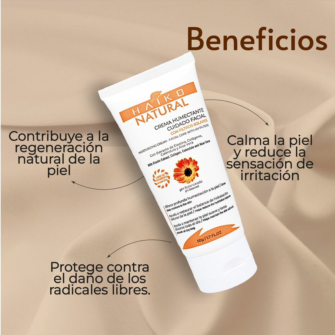 Crema Humectante Cuidado Facial con Filtros Solares - 50g | Hidratación Profunda y Protección UV | Libre de Parabenos