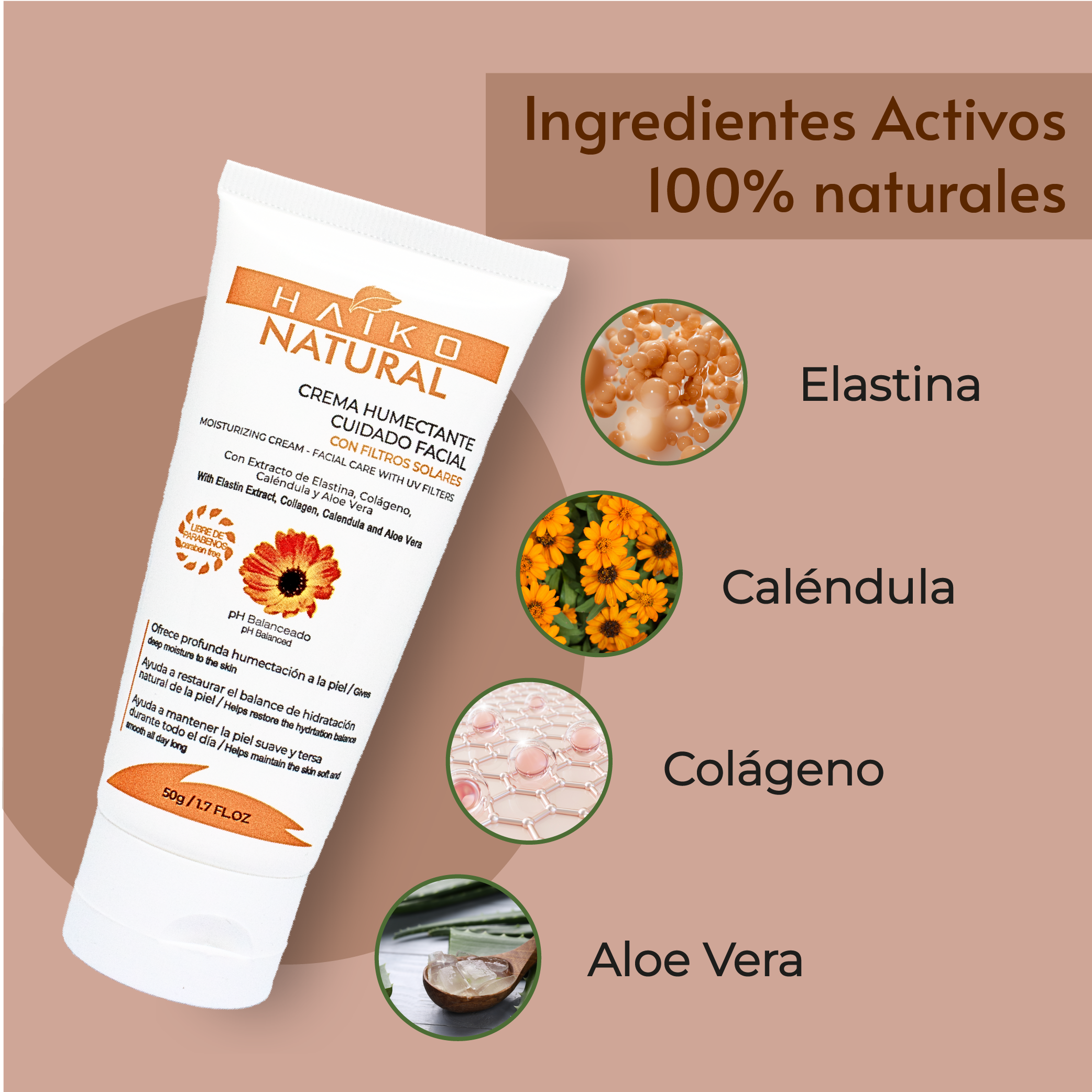 Crema Humectante Cuidado Facial con Filtros Solares - 50g | Hidratación Profunda y Protección UV | Libre de Parabenos /
