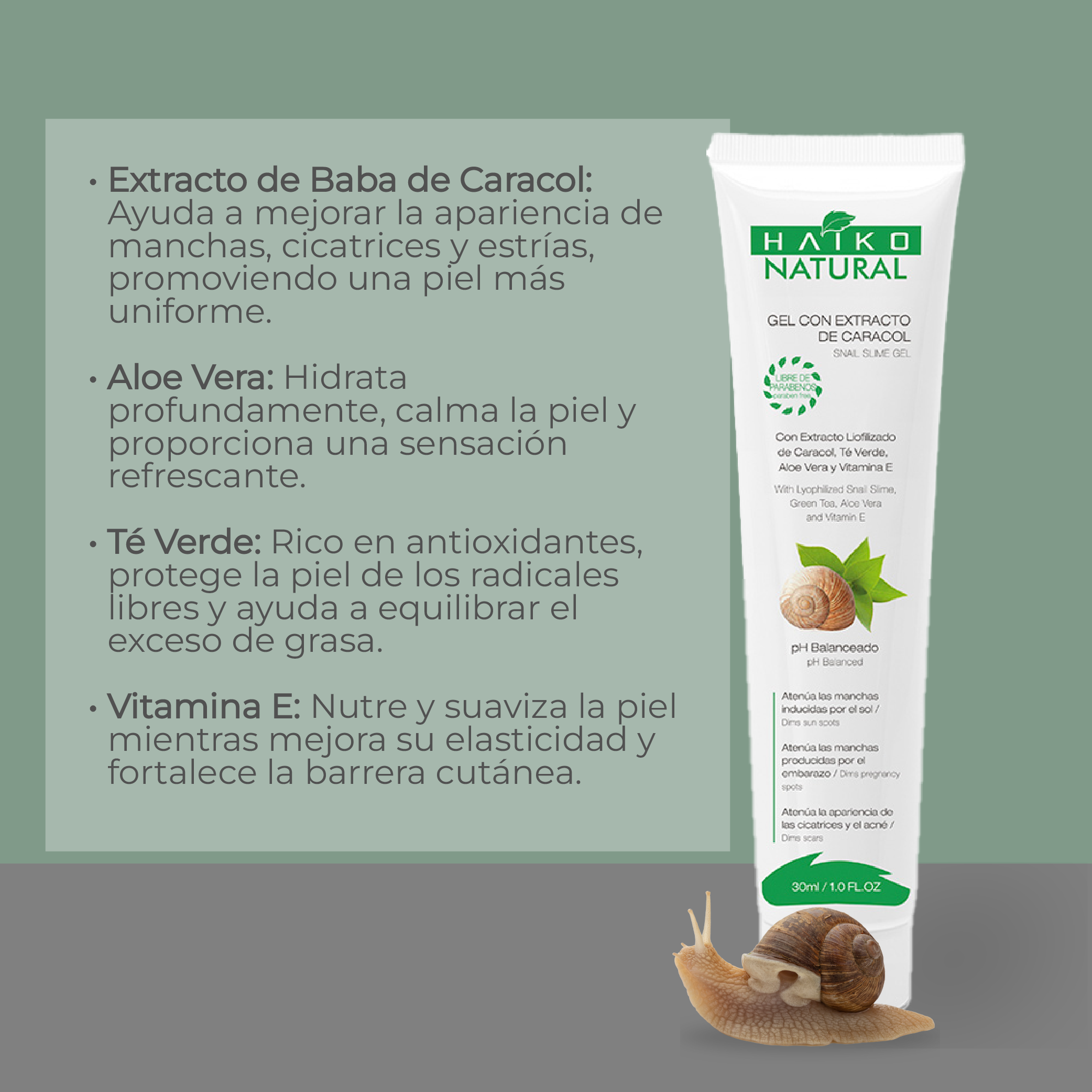Gel con Extracto de Caracol- 30g | Mejora la Apariencia de Manchas y Cicatrices | Libre de Parabenos