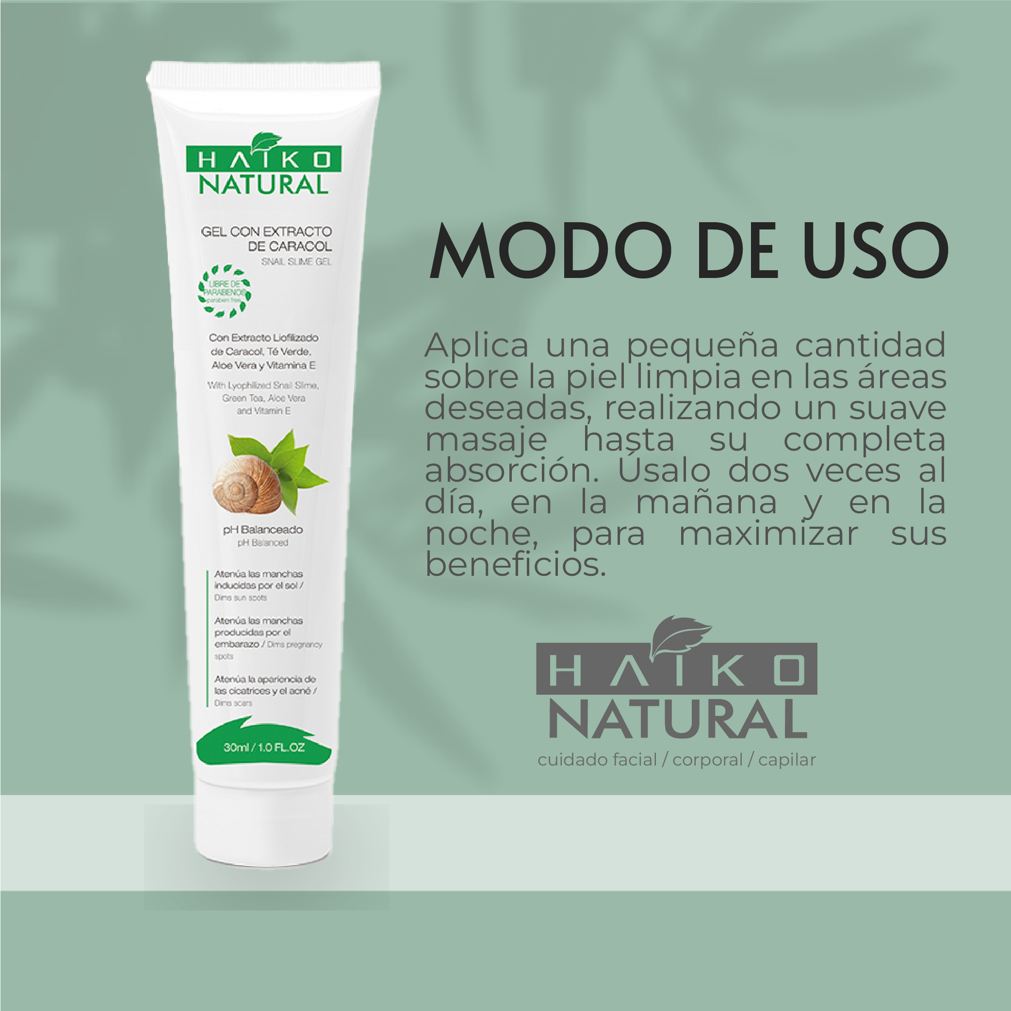 Gel con Extracto de Caracol- 30g | Mejora la Apariencia de Manchas y Cicatrices | Libre de Parabenos