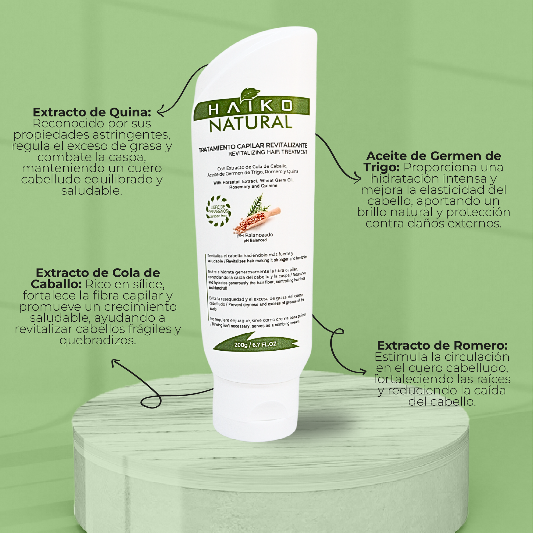 Tratamiento Capilar Revitalizante con Extracto de Cola de Caballo y Aceite de Germen de Trigo - 200g | Fortalece y Nutre el Cabello | Libre de Sal y Parabenos