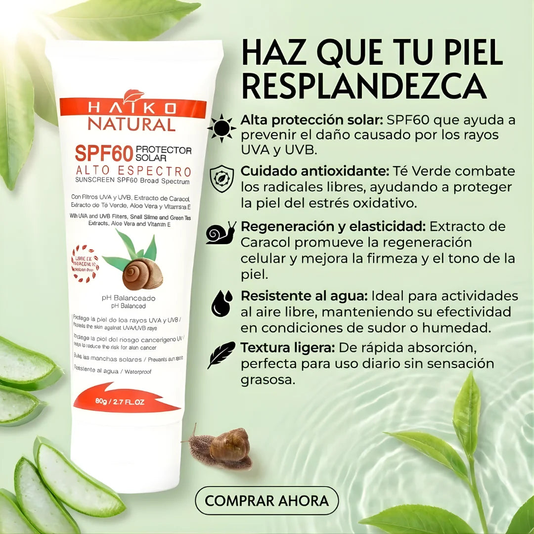 SPICY | Protector Solar SPF 60 con Extracto de Caracol, Aloe Vera, Té Verde y Vitamina E - 80g | Alta Protección y Ayuda a Atenuar Manchas en la Piel | Libre de Parabenos (Copia)