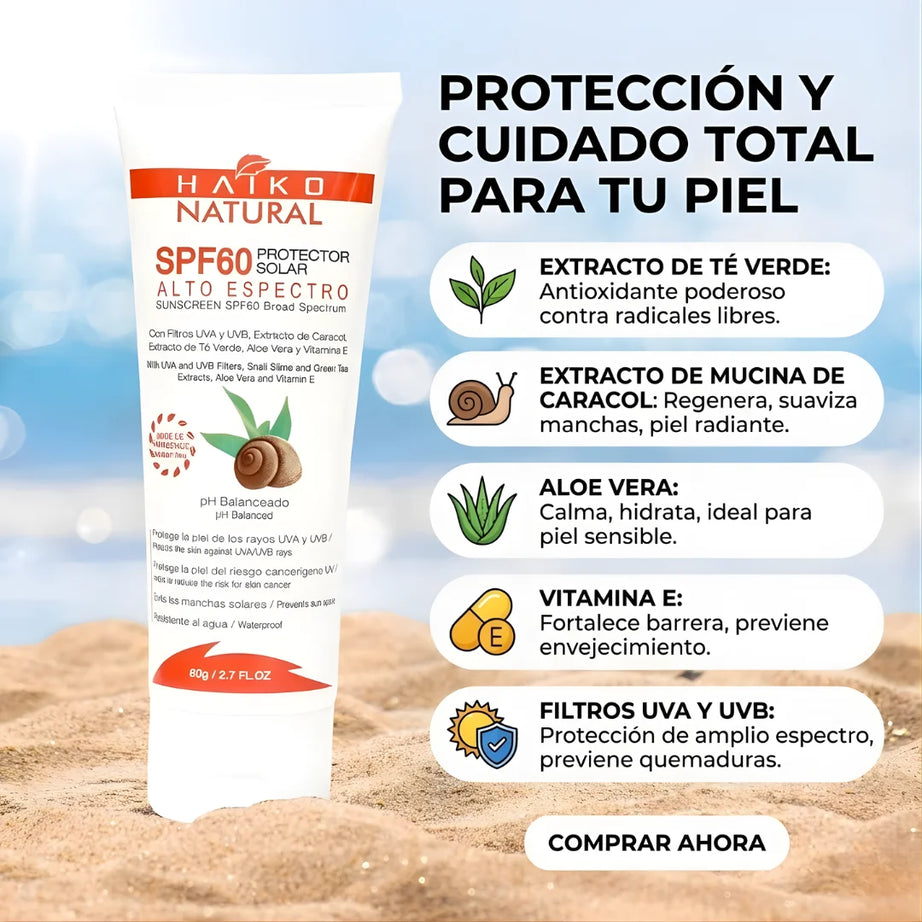 SPICY | Protector Solar SPF 60 con Extracto de Caracol, Aloe Vera, Té Verde y Vitamina E - 80g | Alta Protección y Ayuda a Atenuar Manchas en la Piel | Libre de Parabenos (Copia)