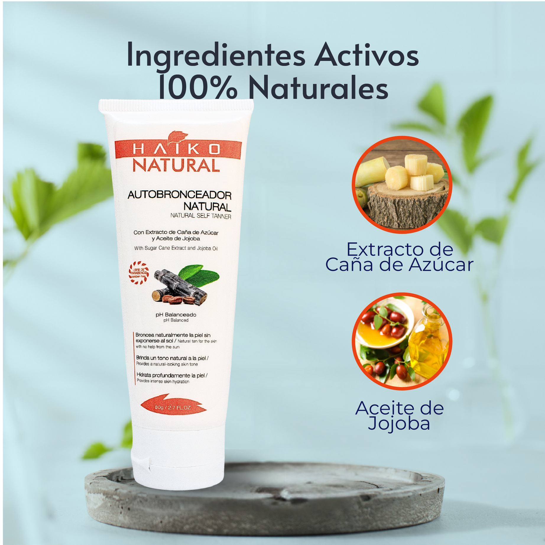 Autobronceador Natural con Extracto de Caña de Azúcar y Aceite de Jojoba - 80g | Bronceado Uniforme y Profundamente Hidratante | Libre de Parabenos
