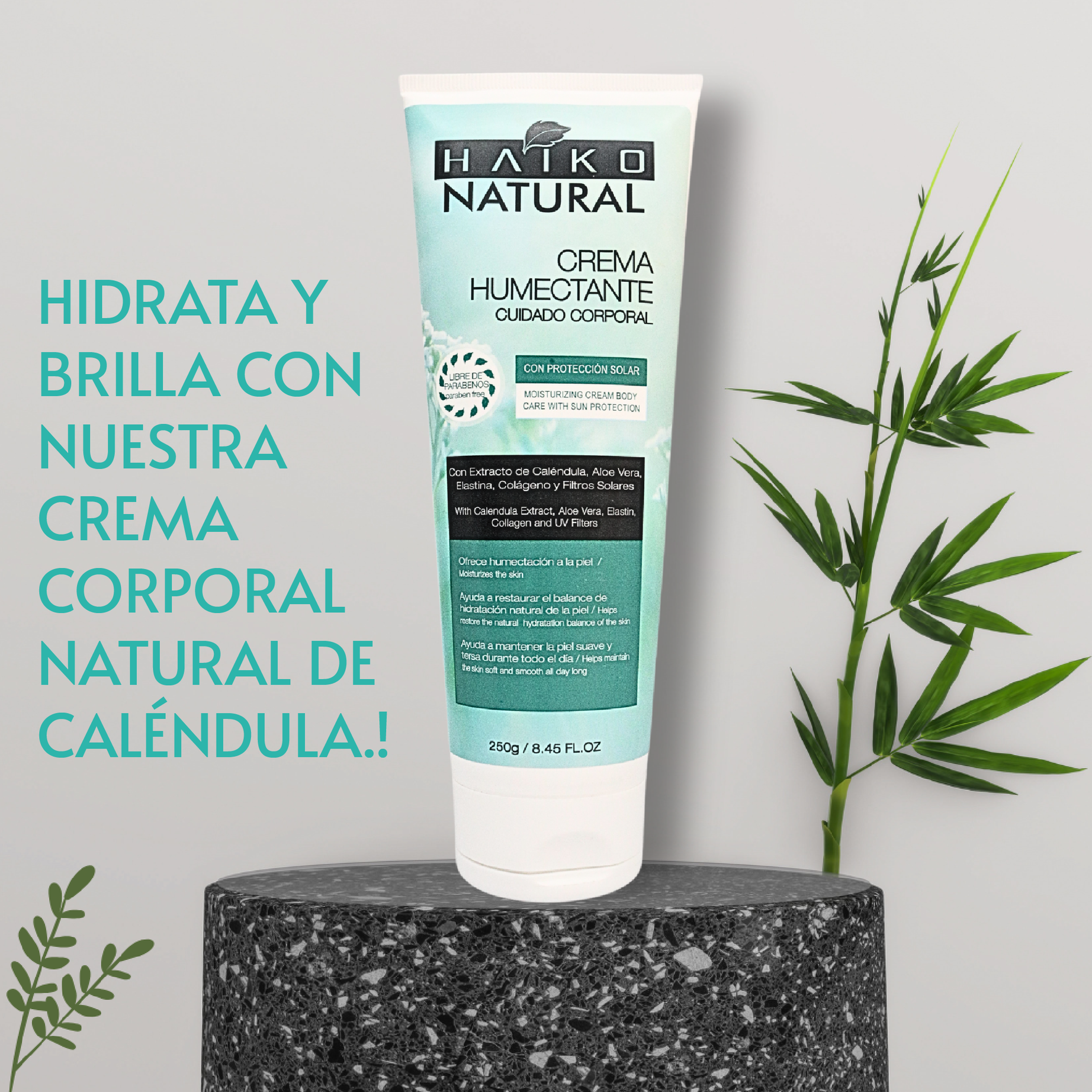 Crema Humectante Corporal con Filtros Solares, Caléndula, Aloe Vera, Elastina y Colágeno - 250g | Hidratación Profunda y Protección UV | Libre de Parabenos