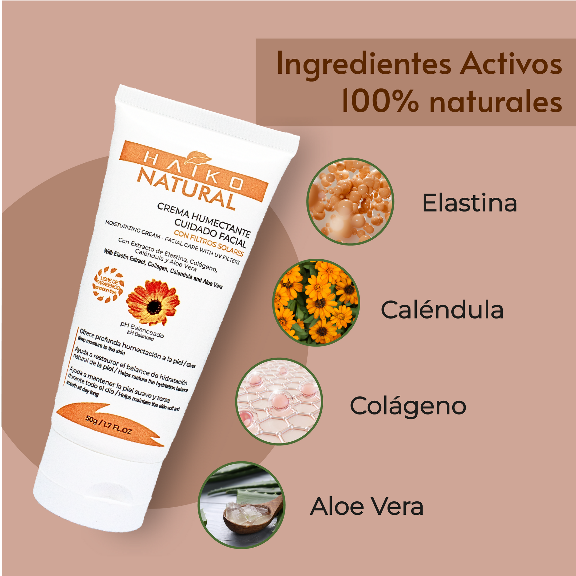 Crema Humectante Cuidado Facial con Filtros Solares - 50g | Hidratación Profunda y Protección UV | Libre de Parabenos /
