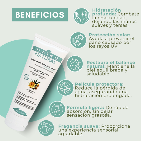 Crema Humectante para Manos con Filtros Solares, Elastina y Colágeno - 80g | Hidrata y Ayuda a Proteger la Piel | Libre de Parabenos
