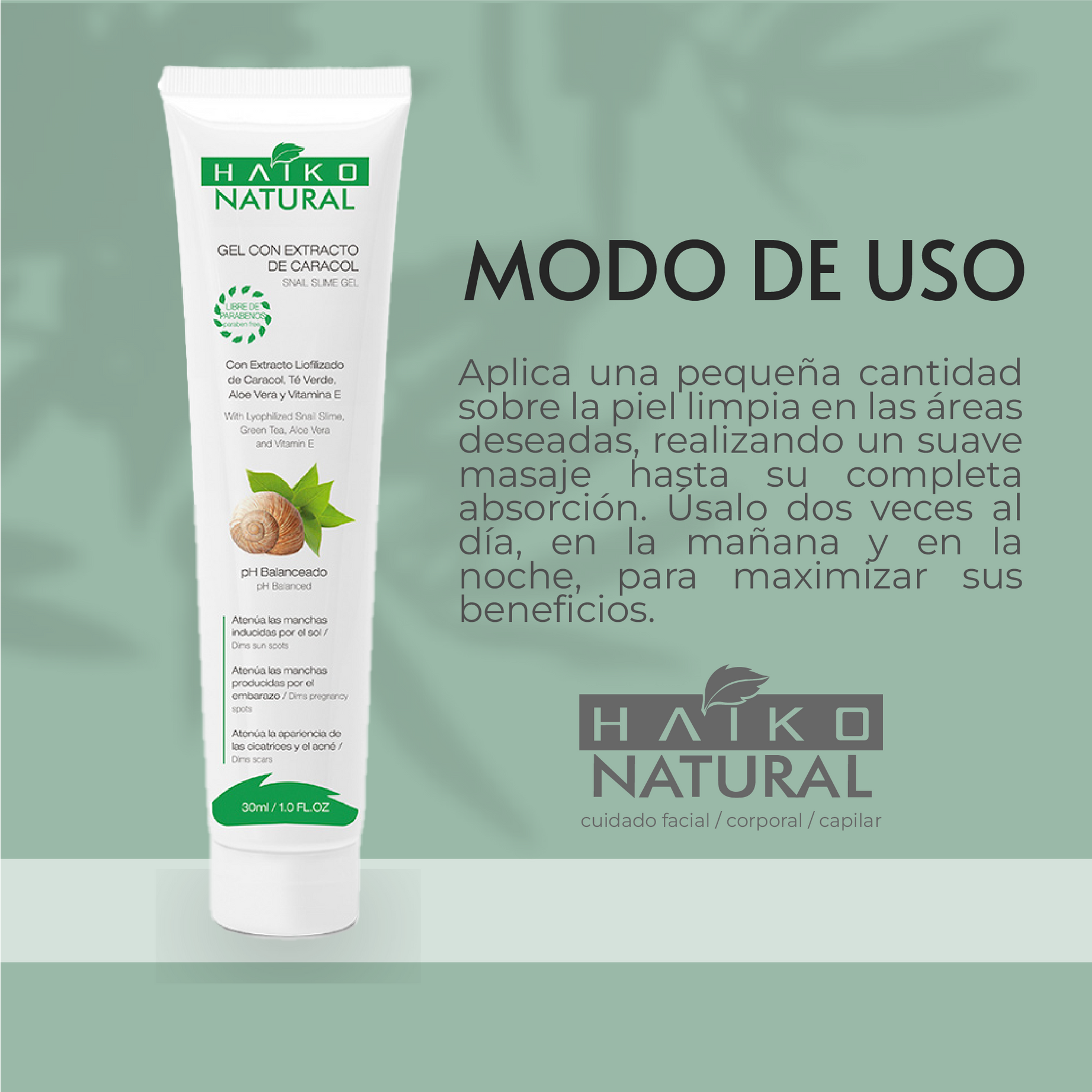 Gel con Extracto de Caracol- 30g | Mejora la Apariencia de Manchas y Cicatrices | Libre de Parabenos