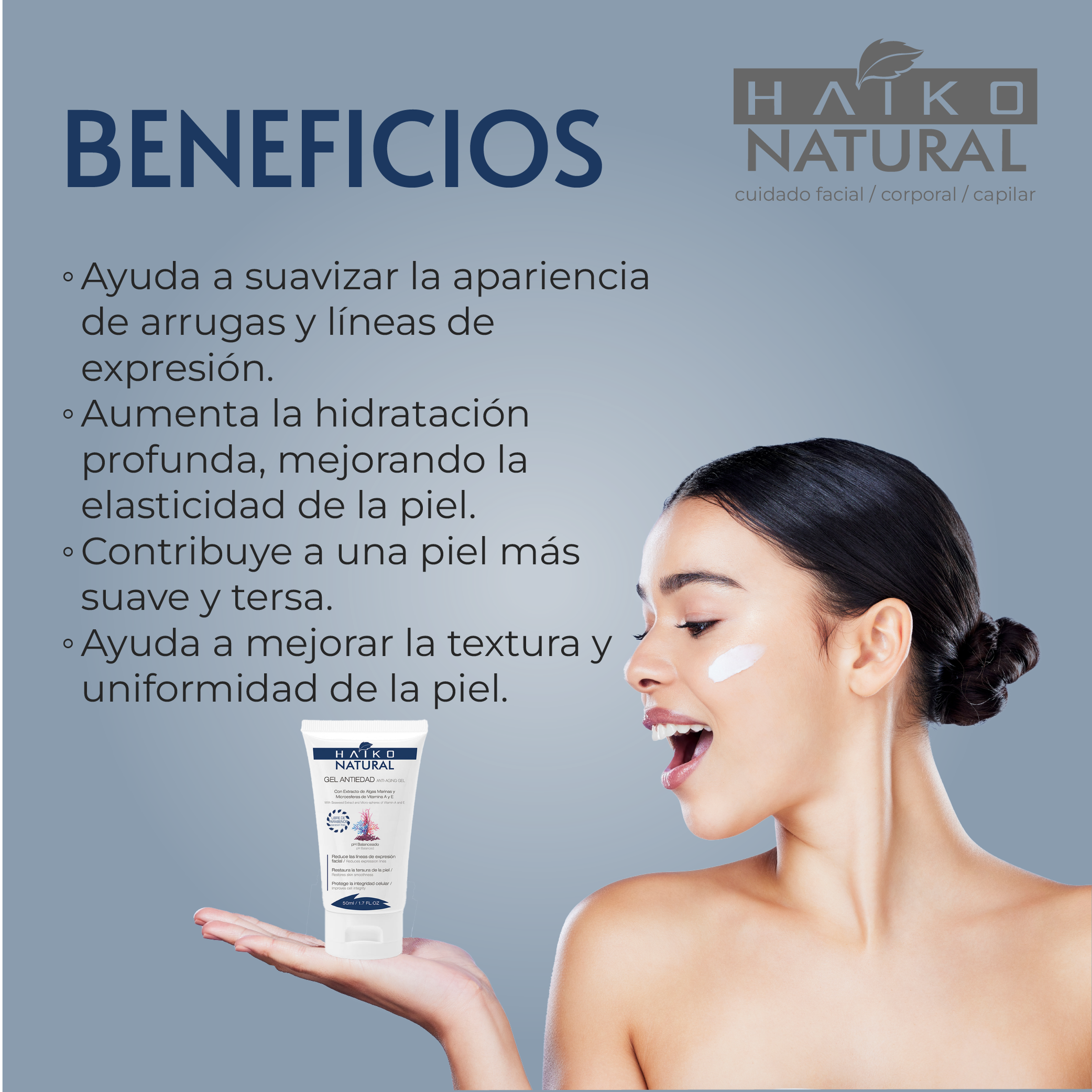Gel Antiedad con Extracto de Algas Marinas y Microesferas de Vitaminas A y E - 50g | Suaviza Líneas de Expresión | Hidratación Profunda | Libre de Parabenos
