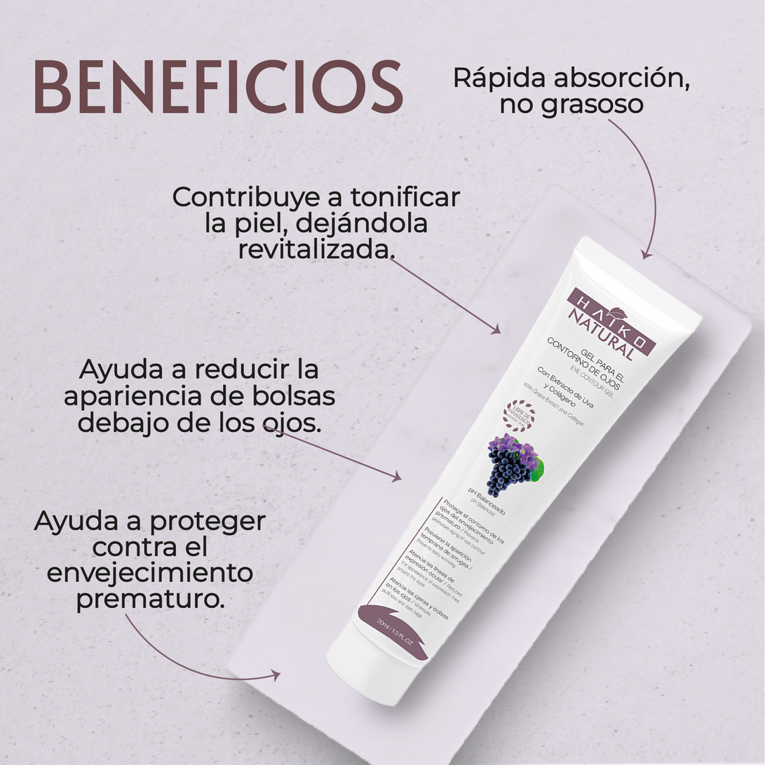 Gel Contorno de Ojos con Extracto de Uva y Colágeno - 30g | Atenúa Ojeras y Líneas de Expresión | Libre de Parabenos