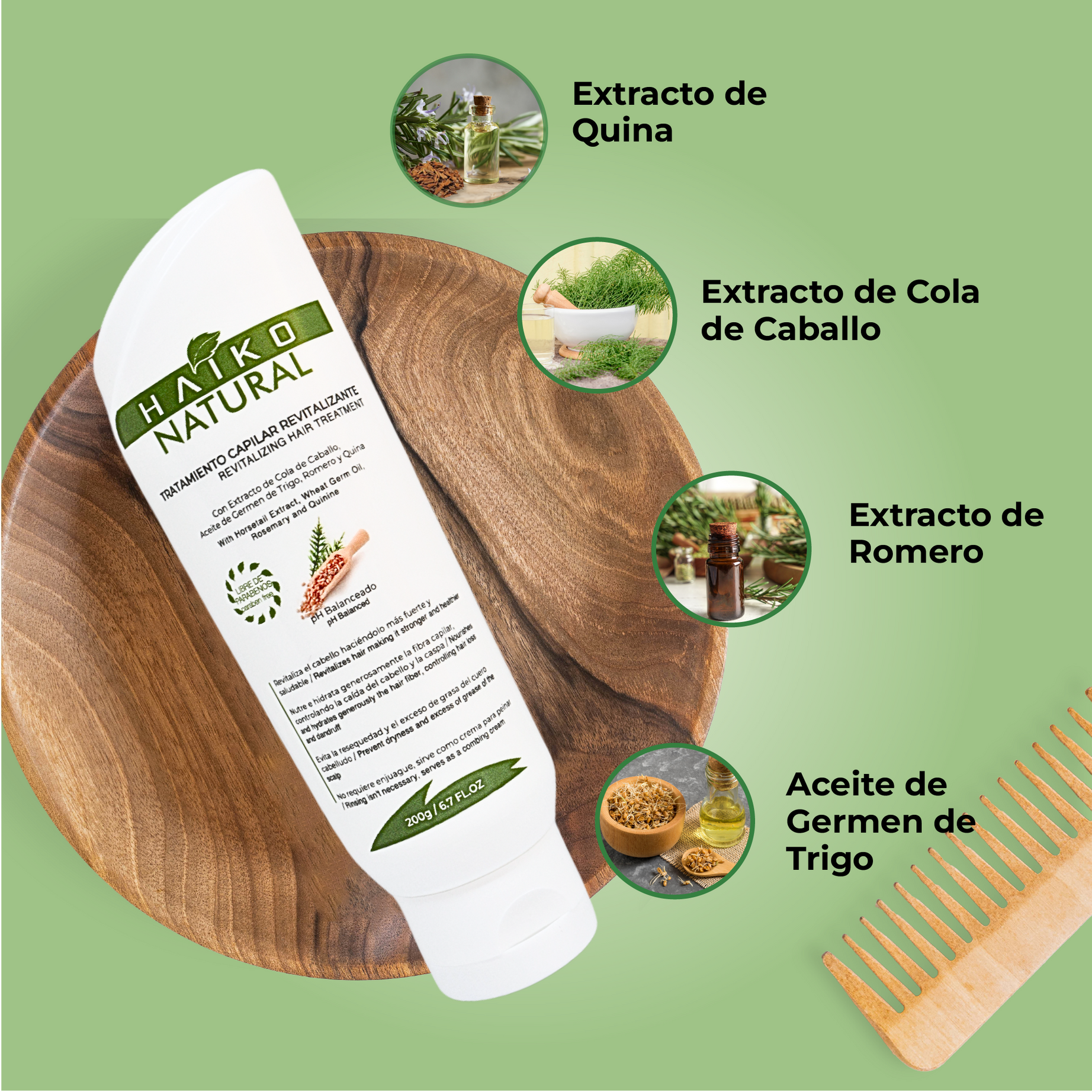 Tratamiento Capilar Revitalizante con Extracto de Cola de Caballo y Aceite de Germen de Trigo - 200g | Fortalece y Nutre el Cabello | Libre de Sal y Parabenos