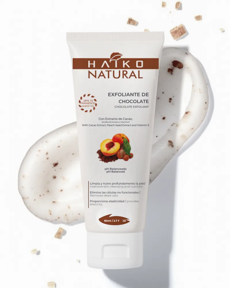 Exfoliante de Chocolate con Extracto de Cocoa, Semillas de Durazno y Vitamina E