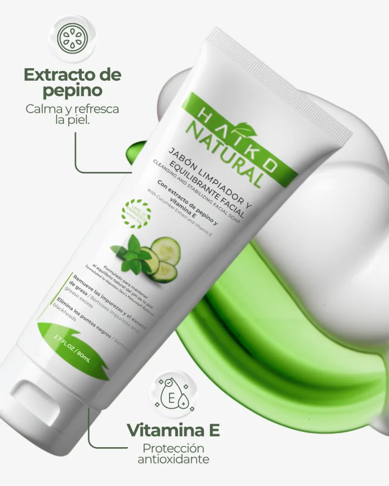Jabón Limpiador y Equilibrante Facial con Extracto de Pepino y Vitamina E