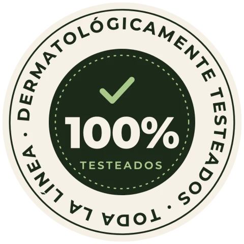 Dermatológicamente testeados · Toda la línea · 100% testeados